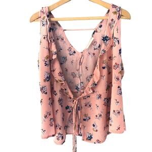 Elodie Peach Sleeveless Open Front Top Floral Ruffles Gauzy Coquette Large
